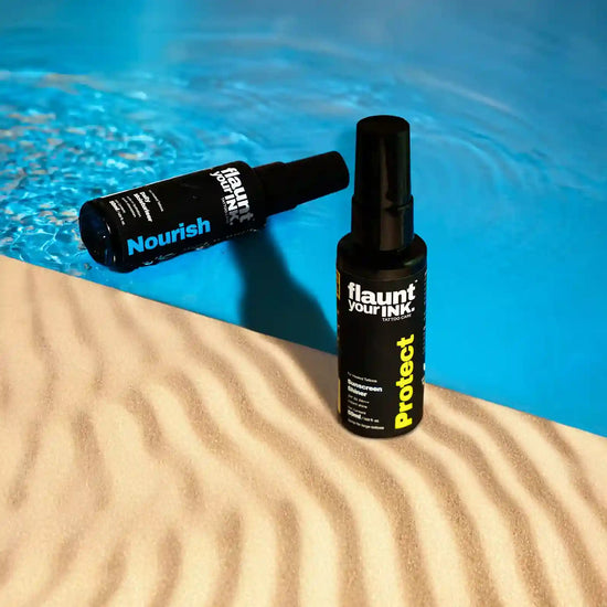 Flaunt Your Ink Healed Tattoo Care Duo for large tattoos - daily moisturiser and SPF 50 shiner