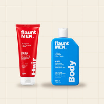 Smooth Duo: In-Shower Hair Removal Lotion 100 ml and Odour Control Body Wash 100 ml, flaunt MEN.