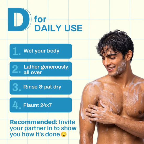 D for Daily use: the four step way to use the body wash.