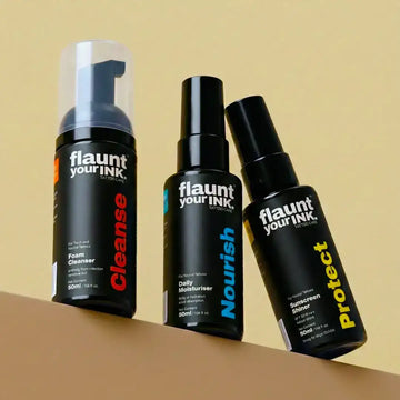 Flaunt Your Ink Healed Tattoo Care Kit for large tattoos - moisturiser and shiner